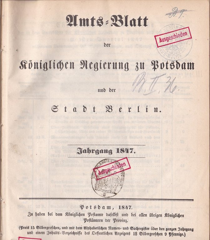 Amts-Blatt der Königlichen Regierung zu Potsdam und der Stadt Berlin. …