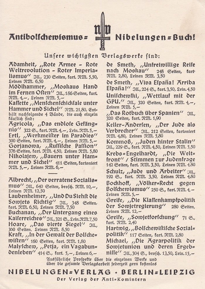 Antibolschewismus = Nibelungen-Buch!