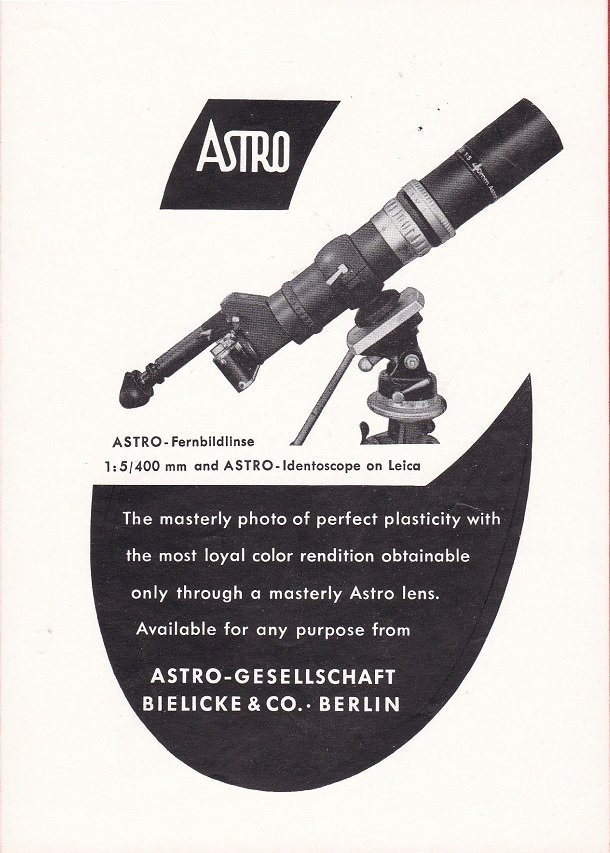 ASTRO-Fernbildlinse 1 : 5 / 400 mm and ASTRO-Identoscope on …