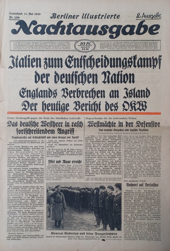 Berliner illustrierte Nachtausgabe. Nr. 109. Sonnabend, 11. Mai 1940.