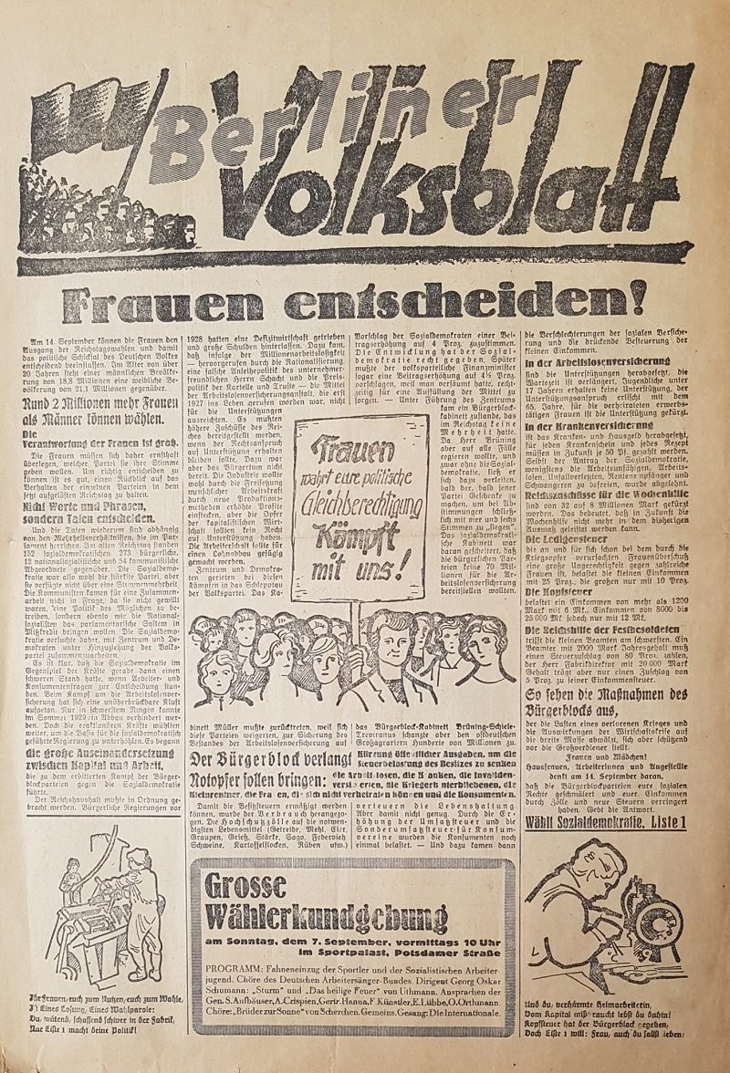 Berliner Volksblatt. Wahlwerbung der SPD für die Reichstagswahl am 14. …