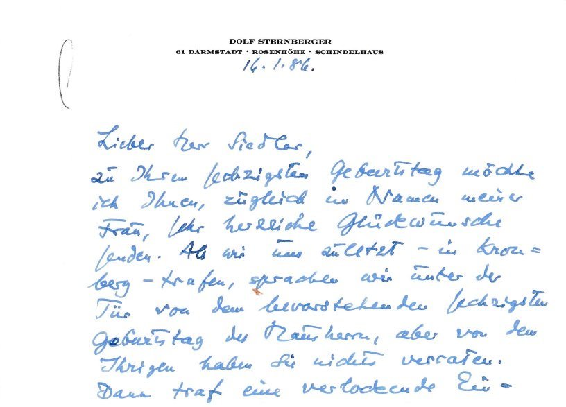Brief des Politikwissenschaftlers und Publizisten Dolf Sternberger an den Verleger …