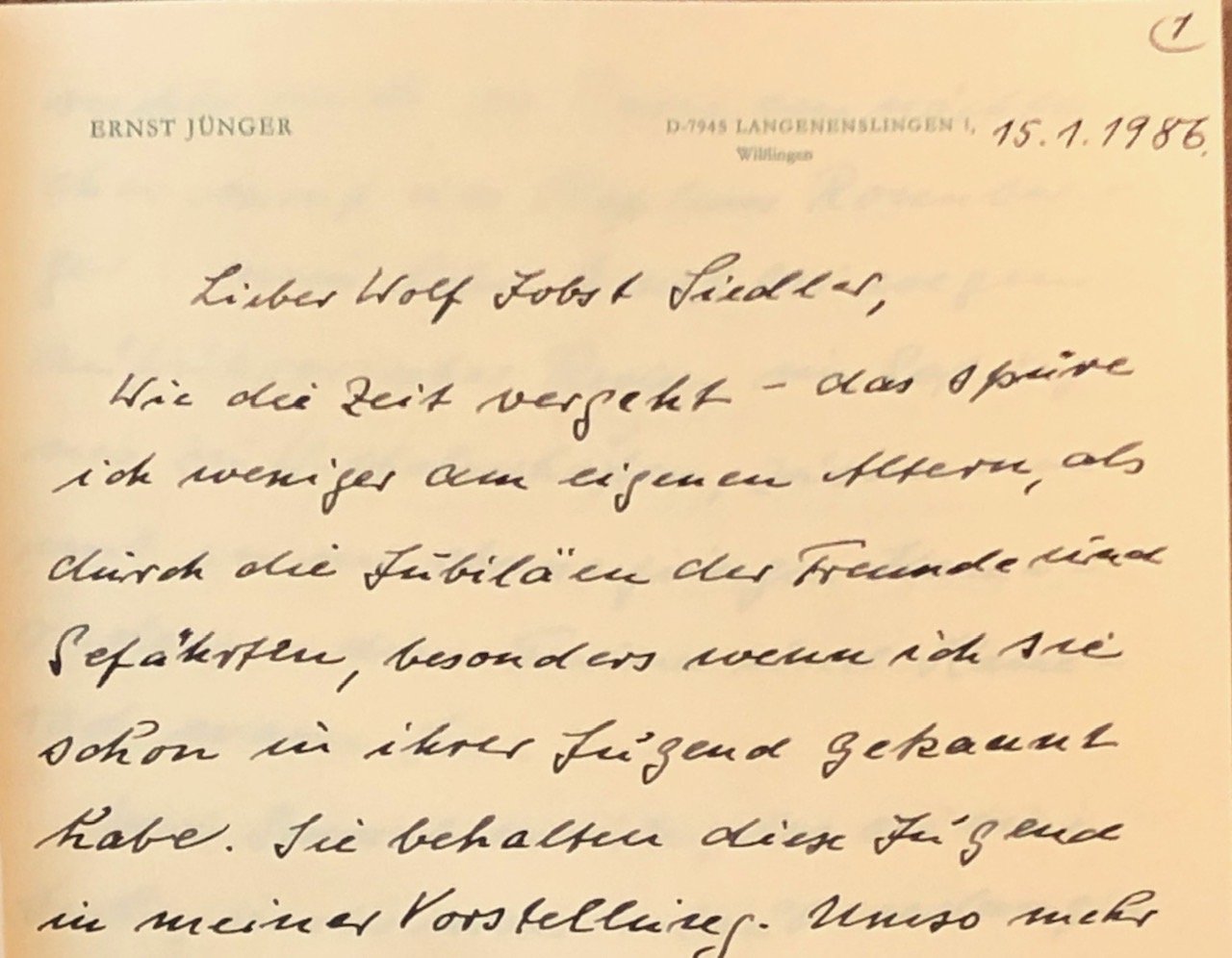 Brief des Schriftstellers Ernst Jünger an den Verleger und Freund …