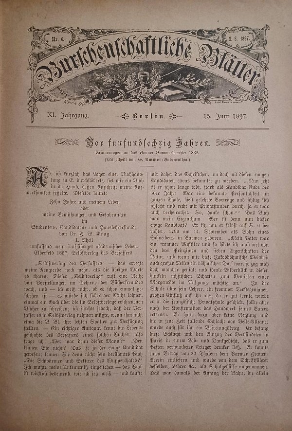Burschenschaftliche Blätter. XI. Jahrgang 1897, Nr. 6, 7, 8, 9, …