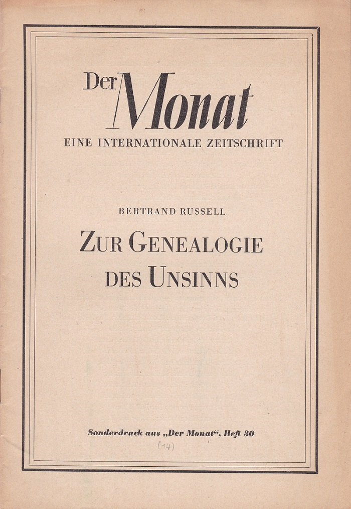 Der Monat. Eine internationale Zeitschrift für Politik und geistiges Leben. …