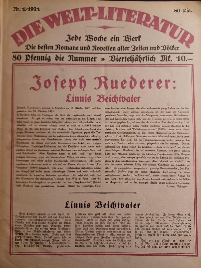 Die Welt- Literatur. Jede Woche ein Werk. Ab Nr.14: Halbmonatlich …