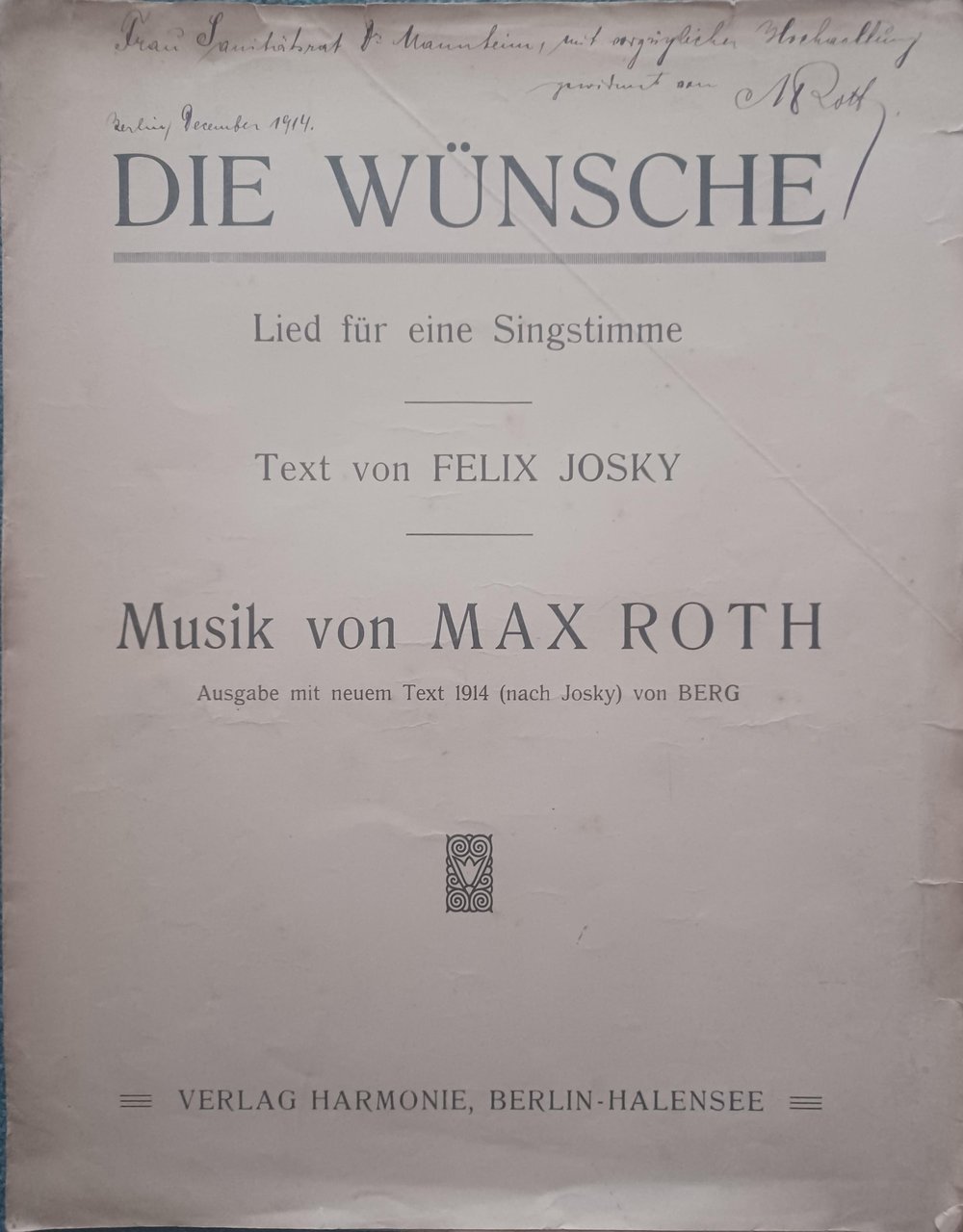 Die Wünsche. (Widmung des Komponisten).