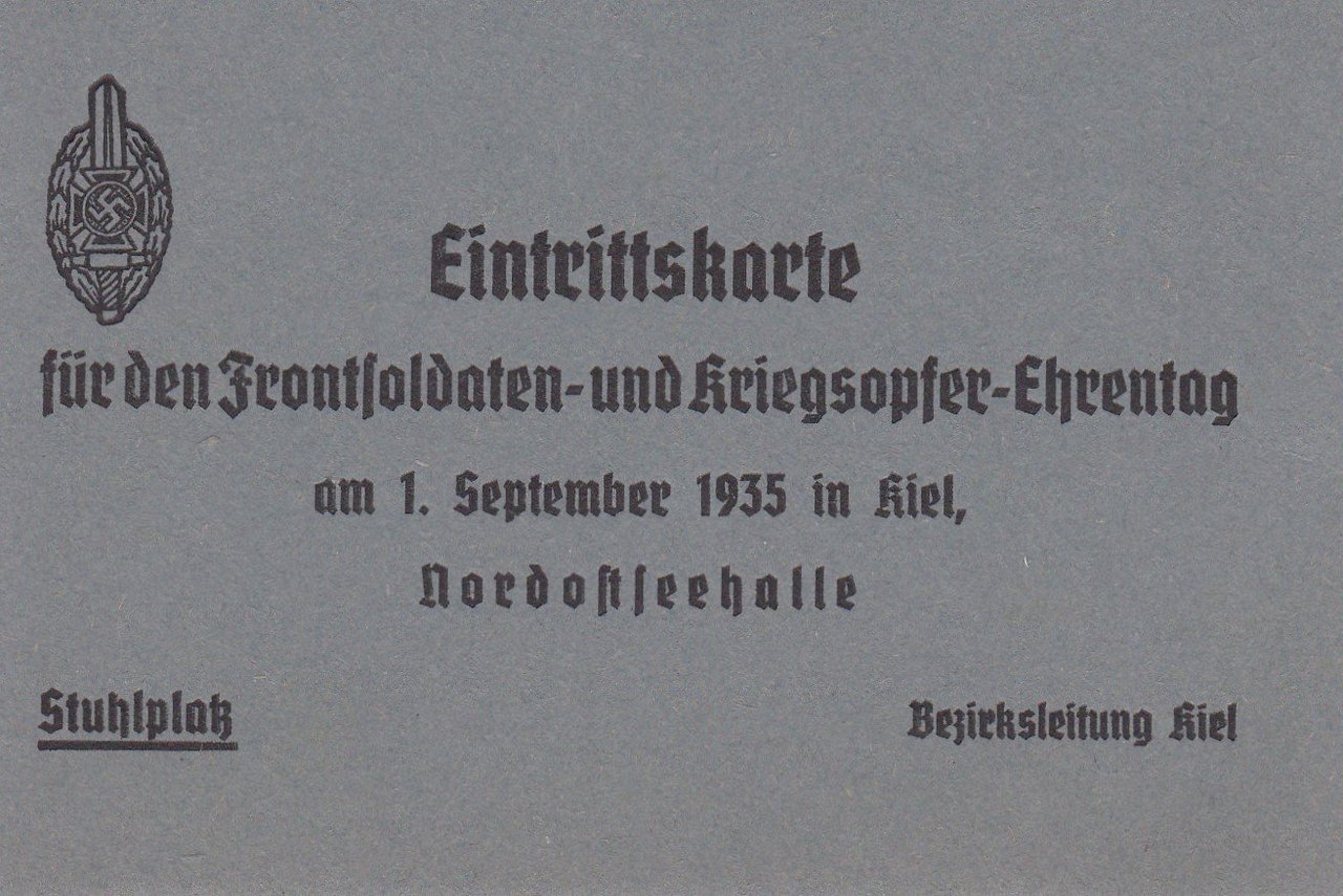 Eintrittskarte für den Frontsoldaten- und Kriegsopfer-Ehrentag am 1. September 1935 …