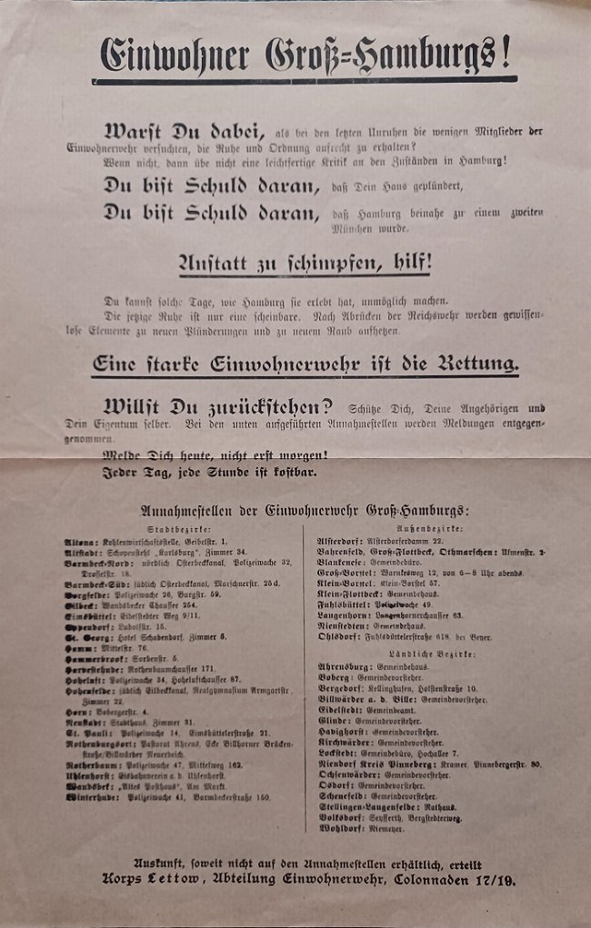 Einwohner Groß-Hamburgs! Warst du dabei, als bei den letzten Unruhen …