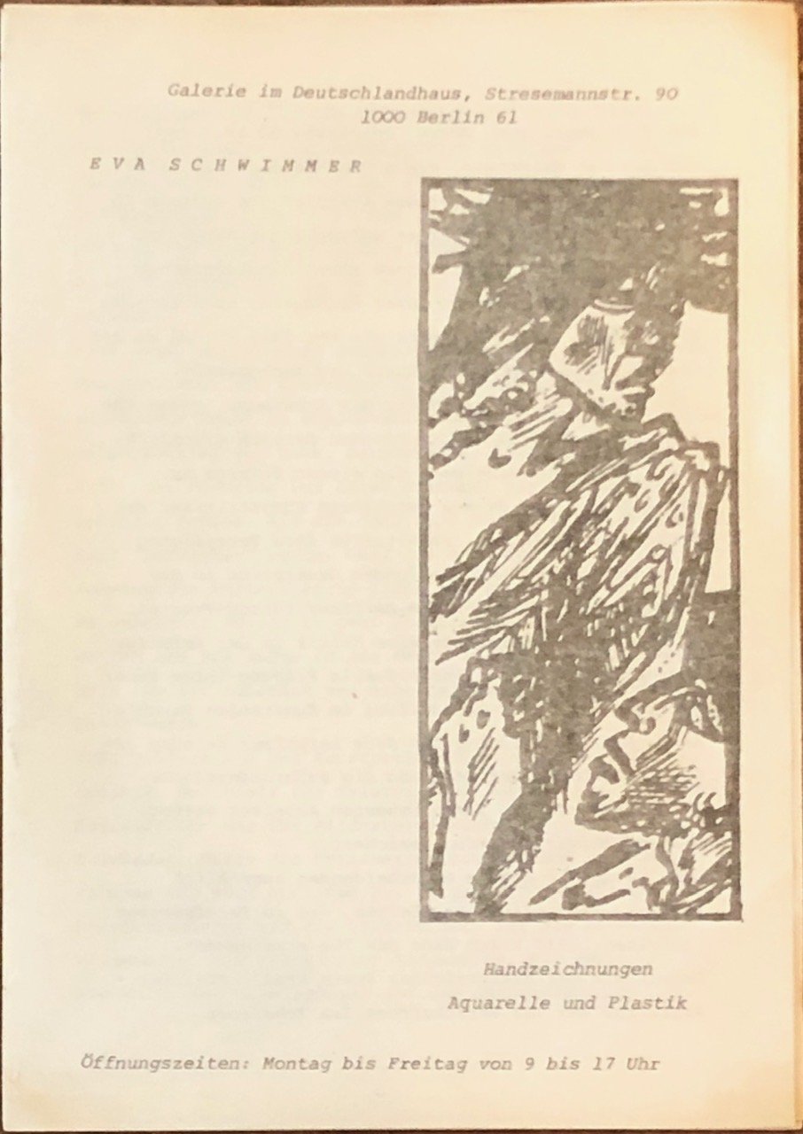 Eva Schwimmer. Handzeichnungen, Aquarelle und Plastik. Ausstellung 1979/1980.