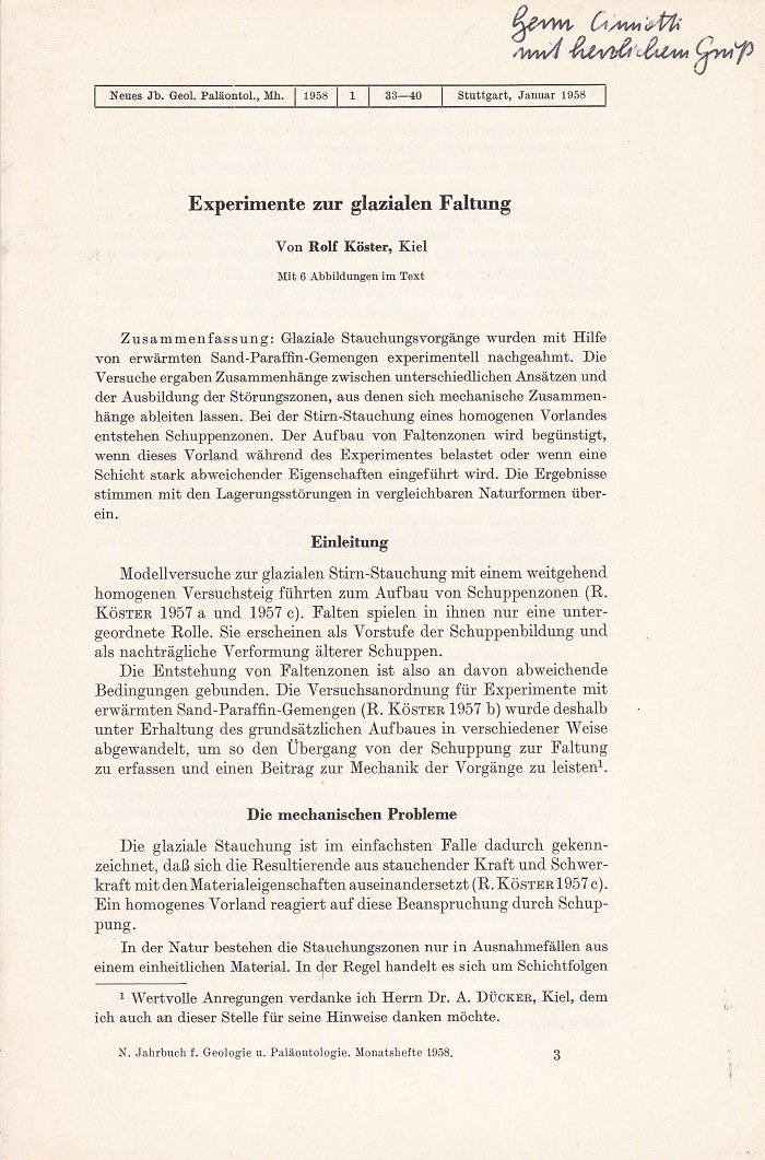 Experimente zur glazialen Faltung. (Mit Verfasserwidmung!).