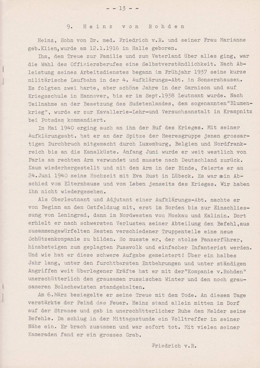 Familie von Rohden. Gedenkblätter für die Opfer beider Weltkriege.