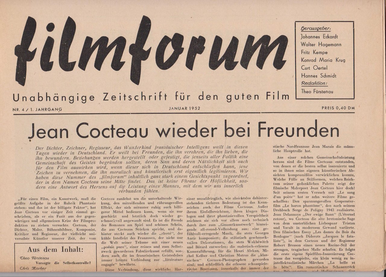 Filmforum, 1. Jahrgang 1952, Nr 4-9.