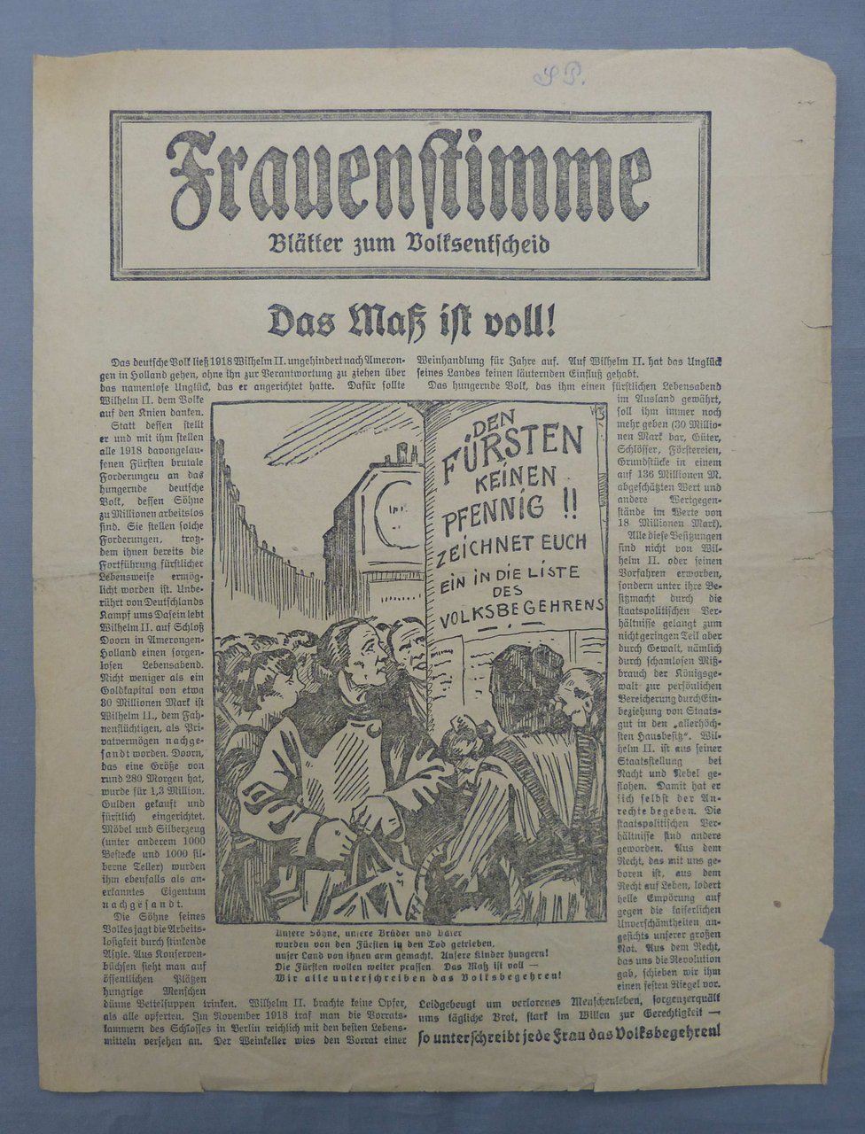 Frauenstimme. Blätter zum Volksentscheid. "Das Maß ist voll!"