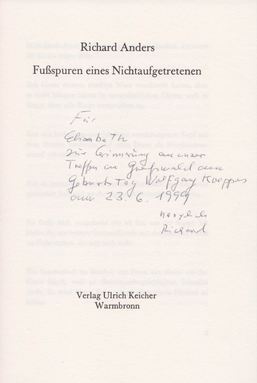 Fußspuren eines Nichtaufgetretenen.(Verfasserwidmung!).
