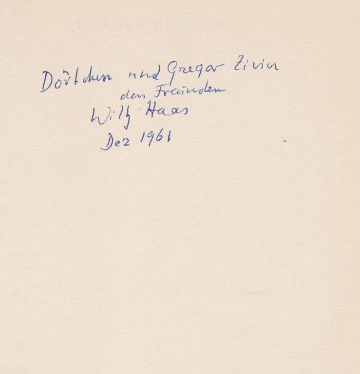 Herder-Blätter. Faksimile-Ausgabe zum 60. Geburtstag von Willy Haas. (Widmung von … | Immagine Gallery 1
