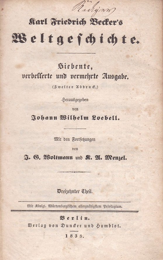 Karl Friedrich Becker's Weltgeschichte. Dreizehnter Theil.