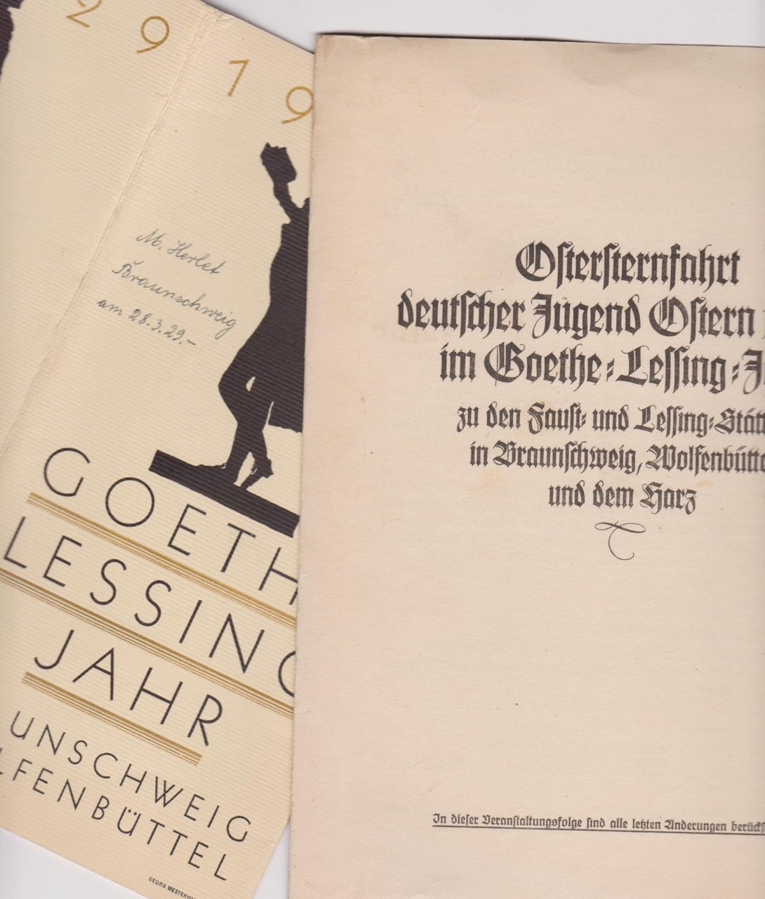 Konvolut zu Goethe-Lessing-Jahr 1929: 5 Hefte und 1 Buch