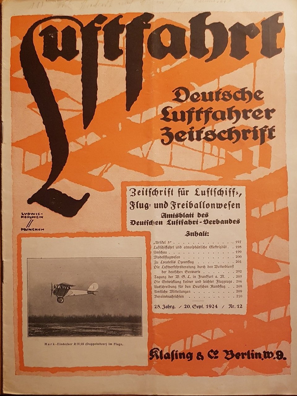 Luftfahrt. Deutsche Luftfahrer Zeitschrift. Nr. 12, 20. Sept. 1924.