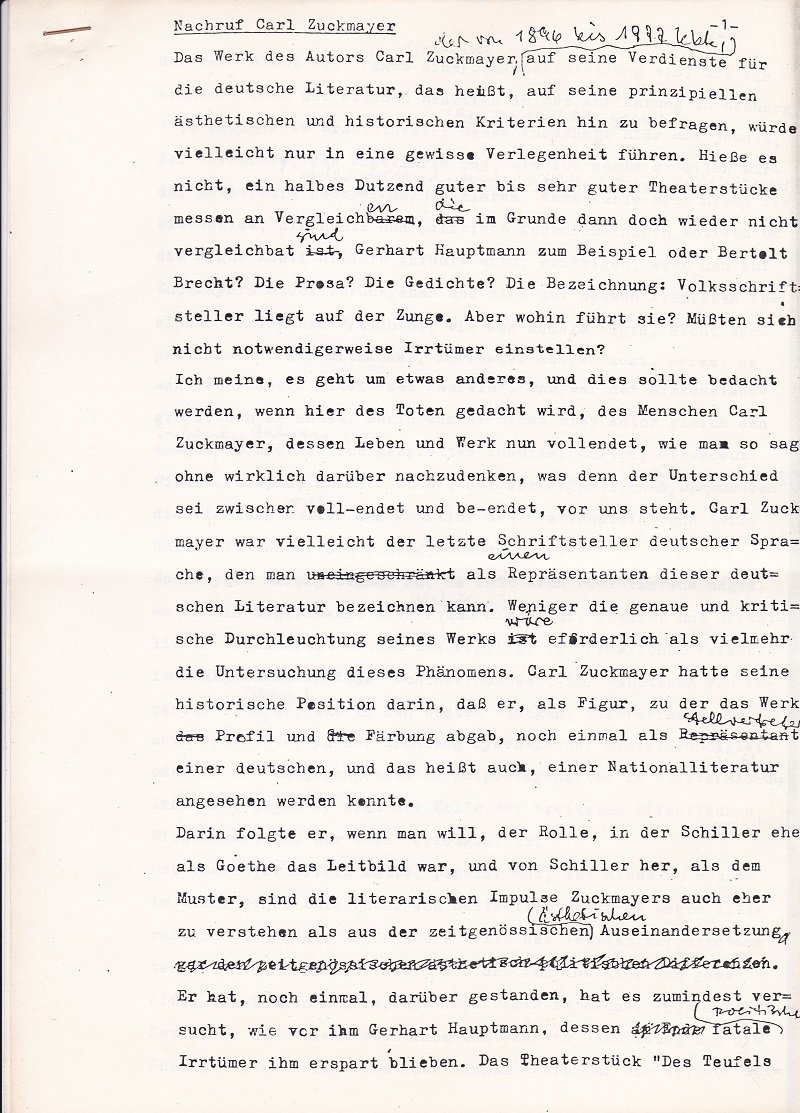 Nachruf Carl Zuckmayer.