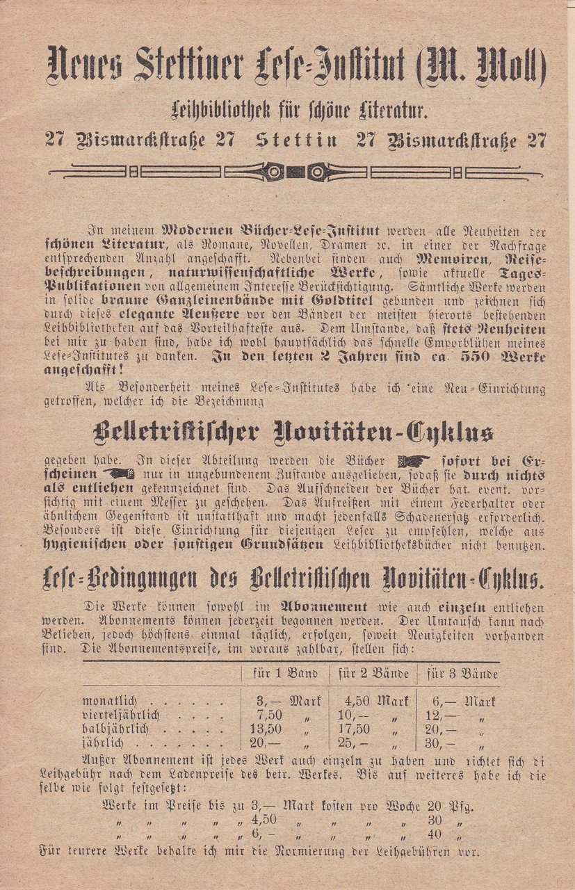 Neues Stettiner Lese-Institut (M. Moll).