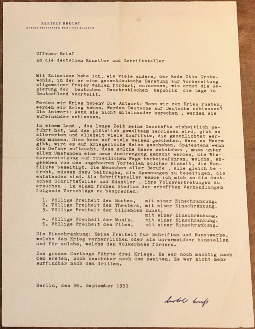 Offener Brief an die deutschen Künstler und Schriftsteller.