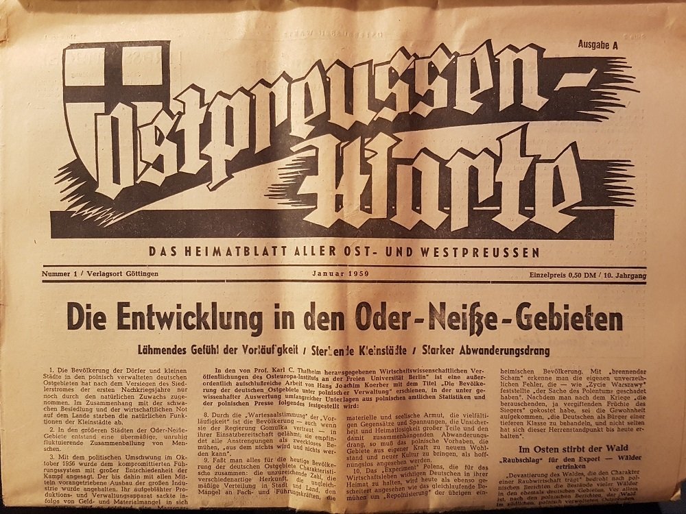 Ostpreussen-Warte. Ausgabe A. Nummer 1, Januar 1959.