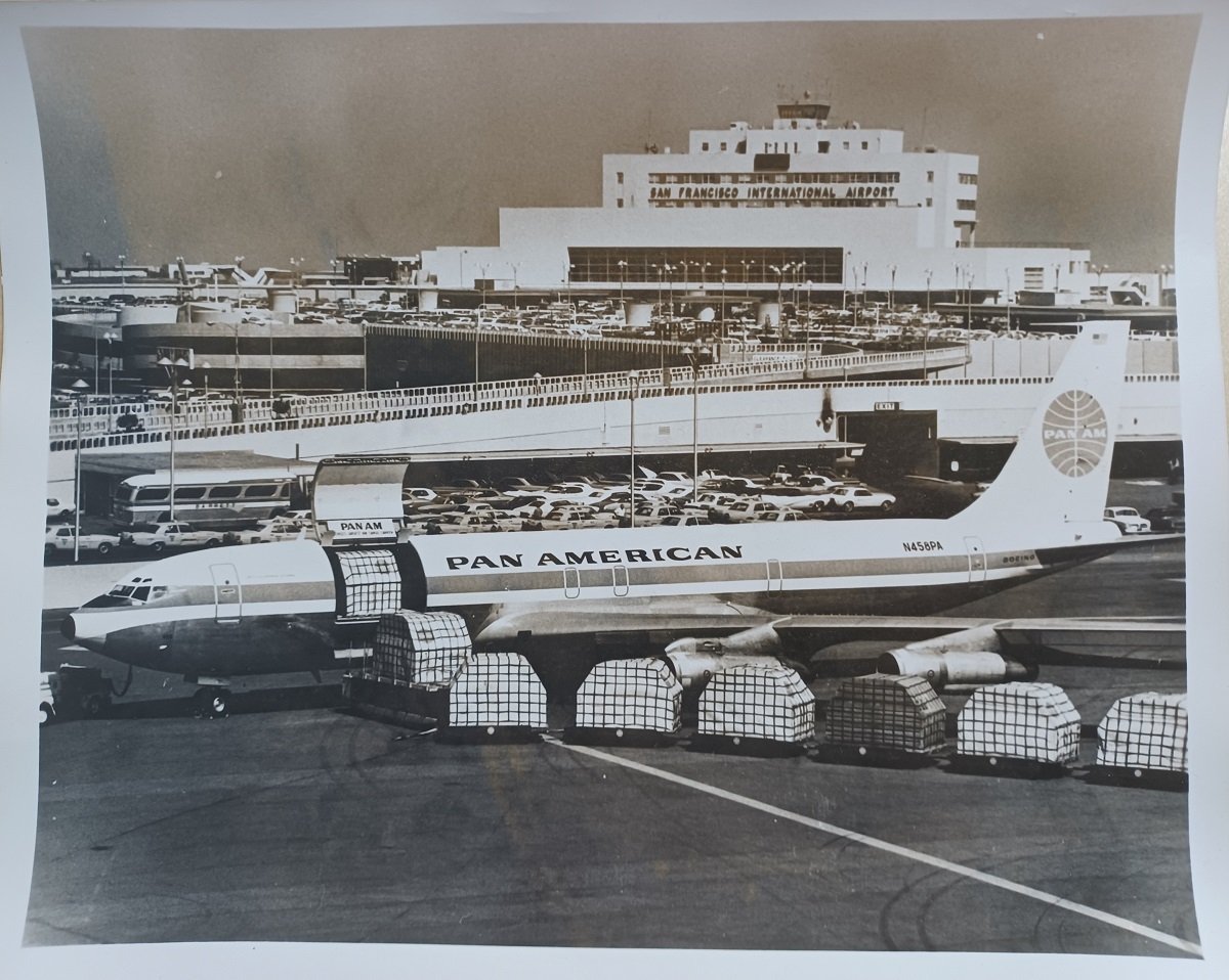 Pan Am jet freighter loading at San Francisco International Airport.