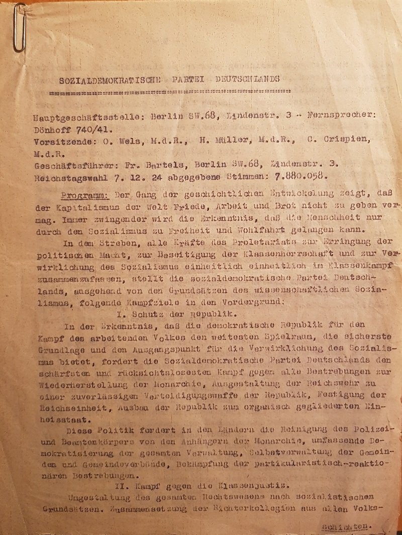 Programm der SPD nach der Reichtagswahl 1924.