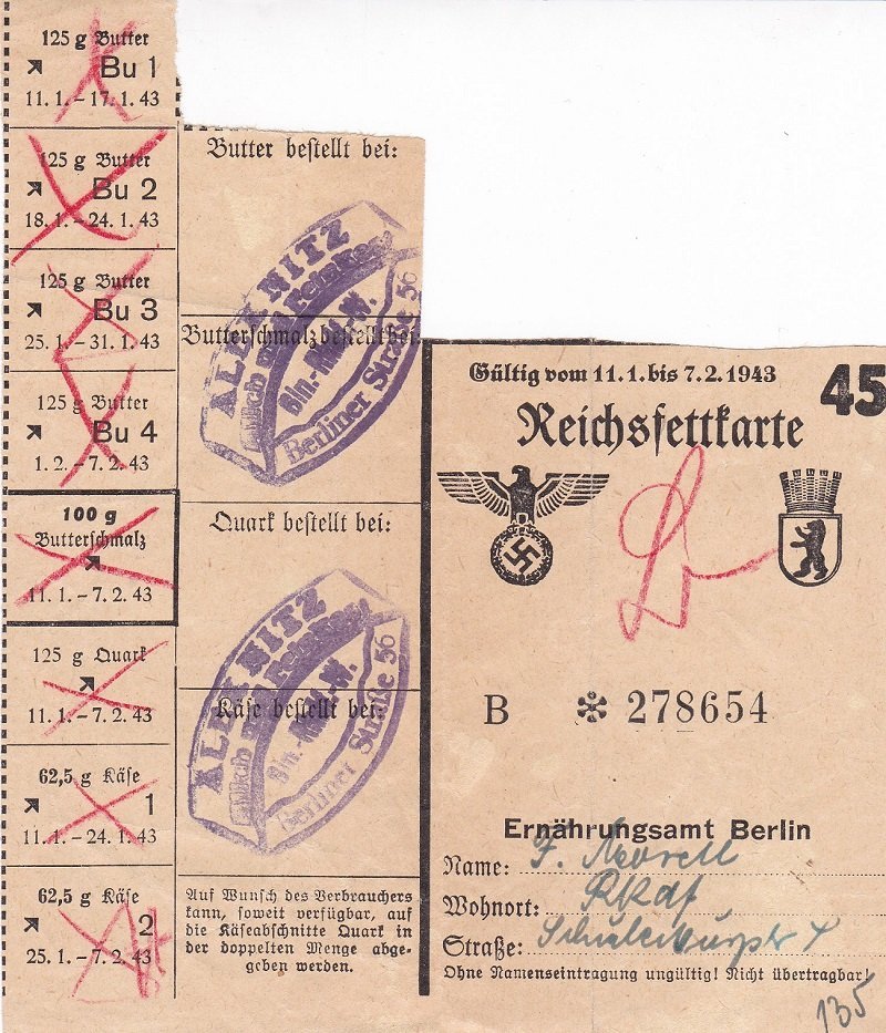 Reichsfettkarte 45. Gültig vom 11.1. bis 7.2.1943.