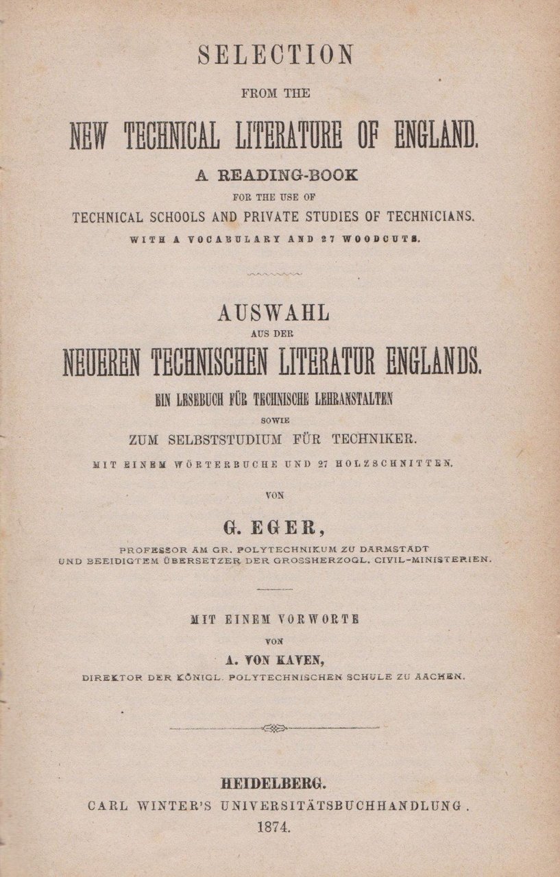 Selection from the new technical literature of England. A reading-book …