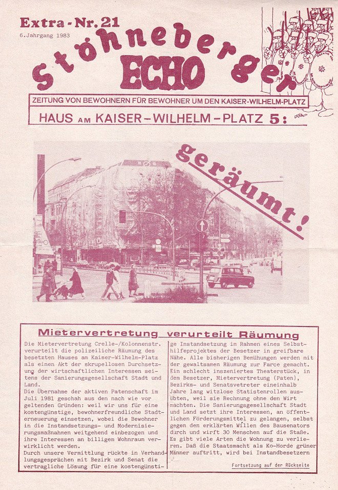Stöhneberger Echo Extra Nr. 21, Haus am Kaiser-Wilhelm-Platz 5: geräumt!
