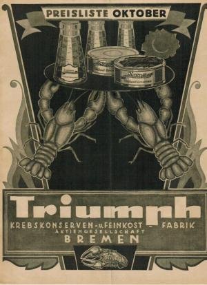 TRIUMPH Krebskonserven- u. Feinkost-Fabrik Bremen. Preisliste Oktober.
