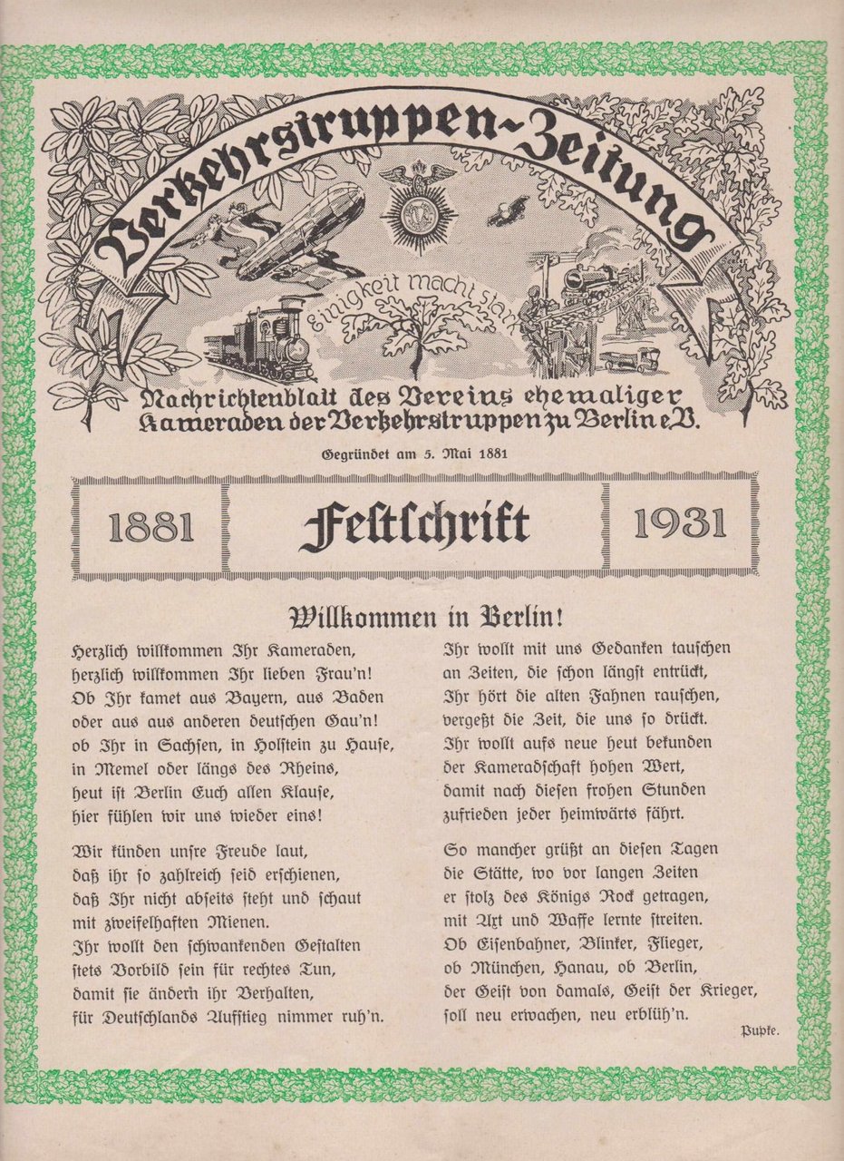 Verkehrstruppen-Zeitung. Festschrift 1881-1931.