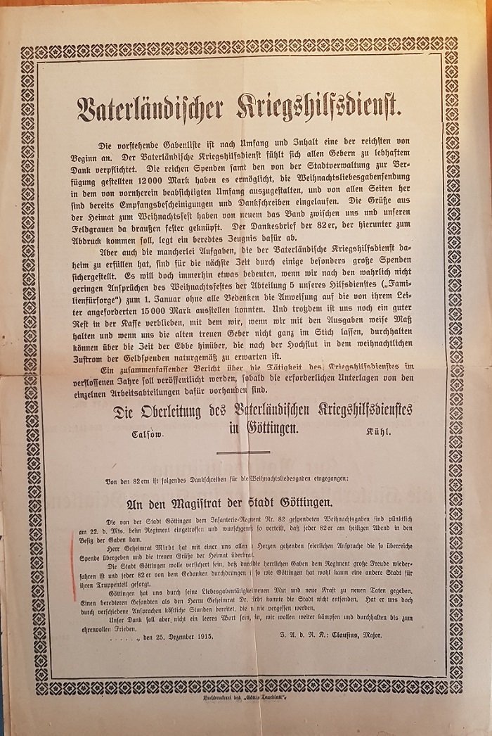 Verzeichnis der allgemeinen Spenden. 10. Veröffentlichung. (Weihnachten 1915).