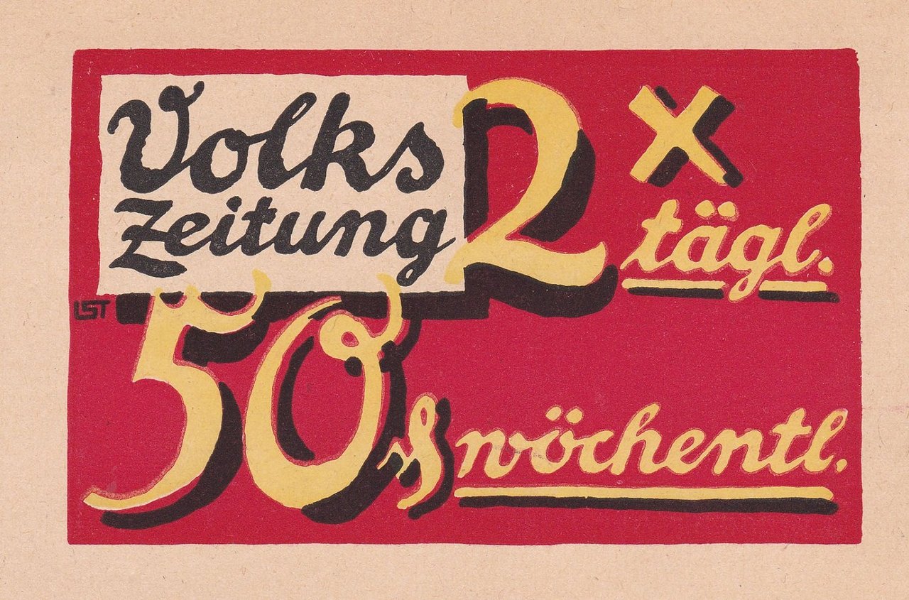 Volks-Zeitung. 2x tägl. / 50 pf wöchentl.