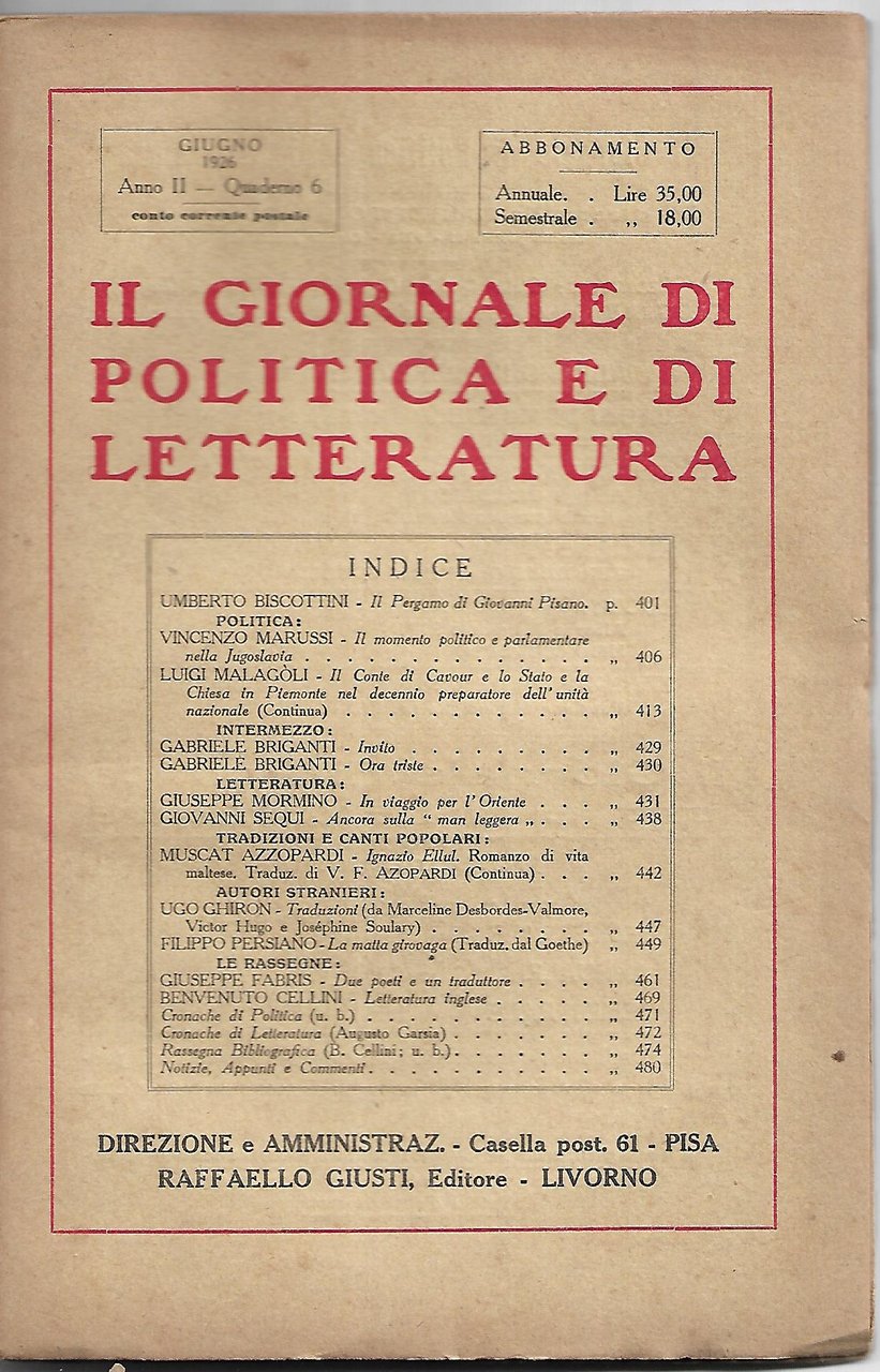 Il giornale di politica e di letteratura - anno II …