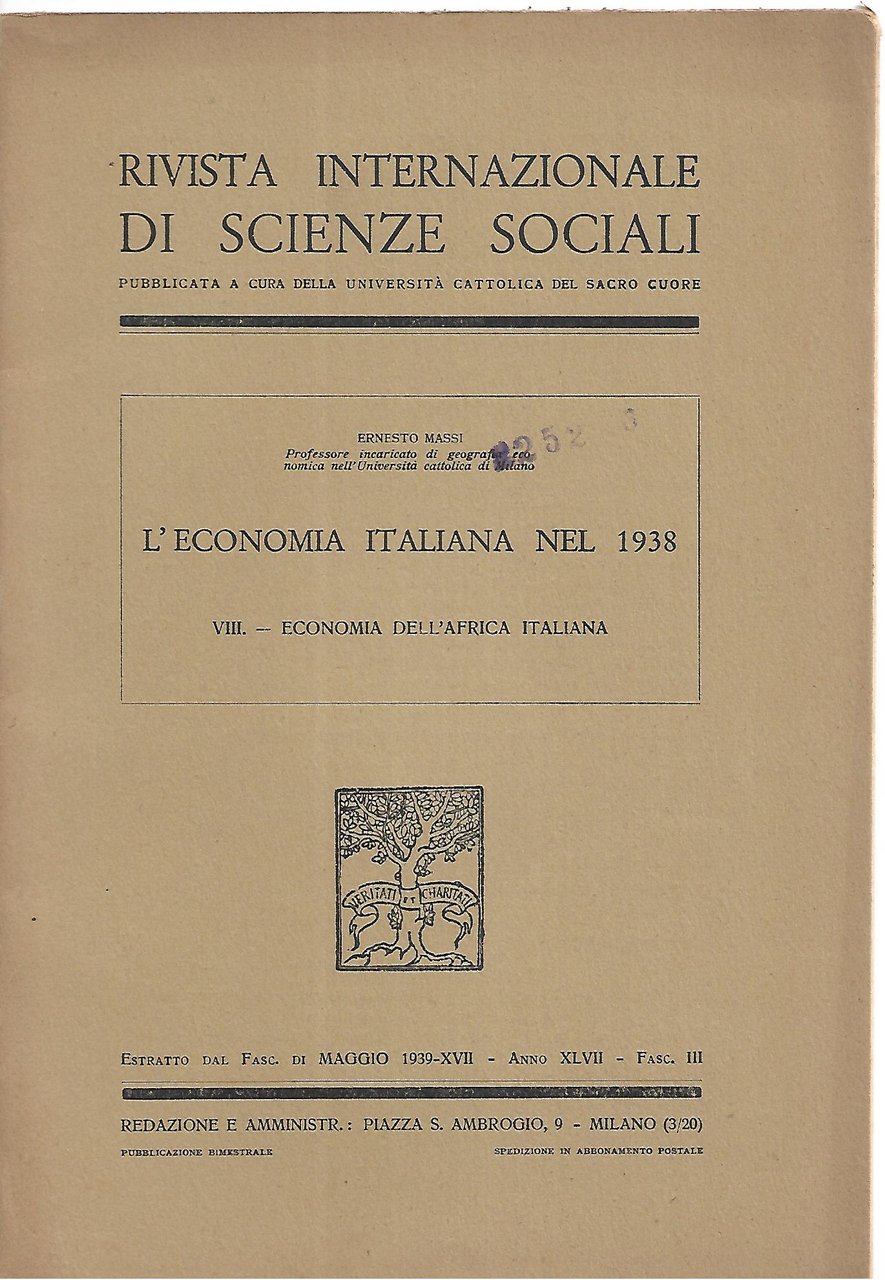 L'economia italiana nel 1938- VIII economia dell'Africa Italiana - Ernesto …