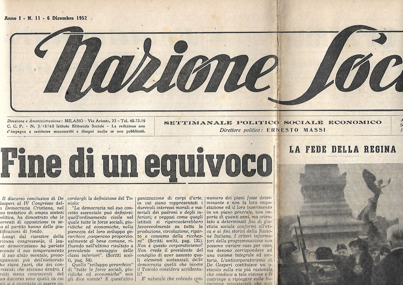 NAZIONE SOCIALE - quindicinale - ANNO I - 1952 - …