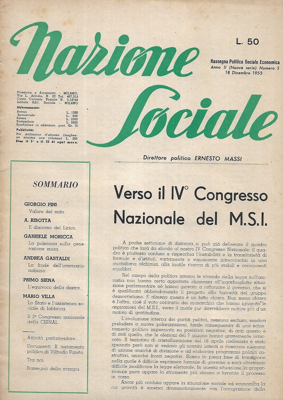 NAZIONE SOCIALE - quindicinale - ANNO II N.3 Nuova serie …