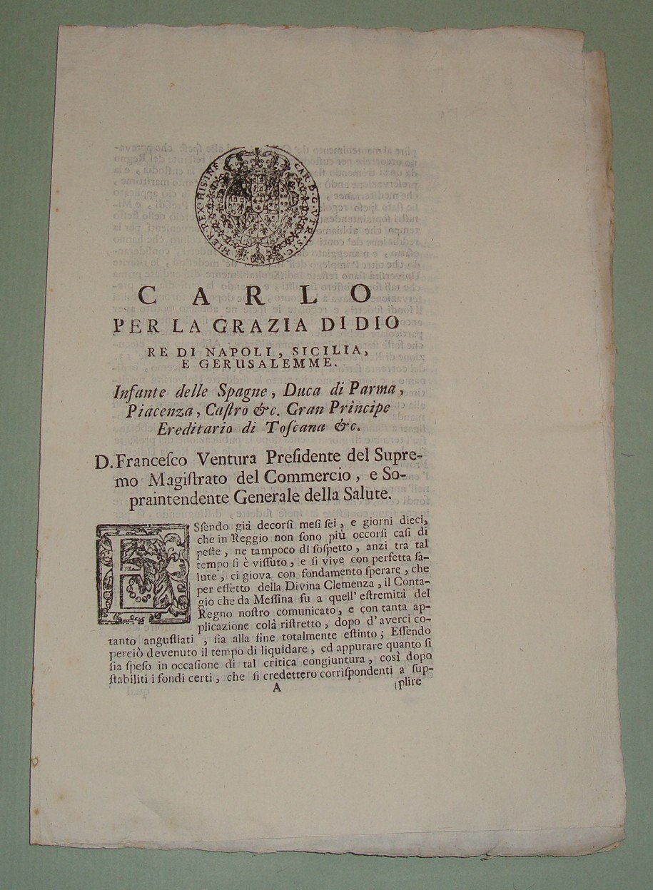 Decreto pubblicato a Napoli nel 1745.