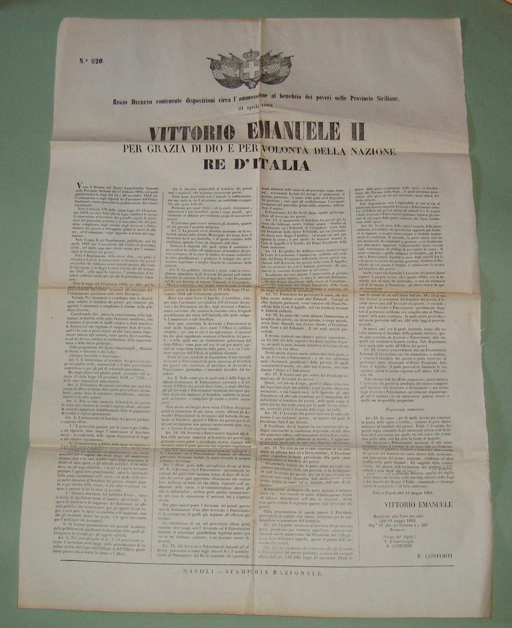 Regio Decreto 21 Aprile 1862: l'ammissione al beneficio dei poveri …