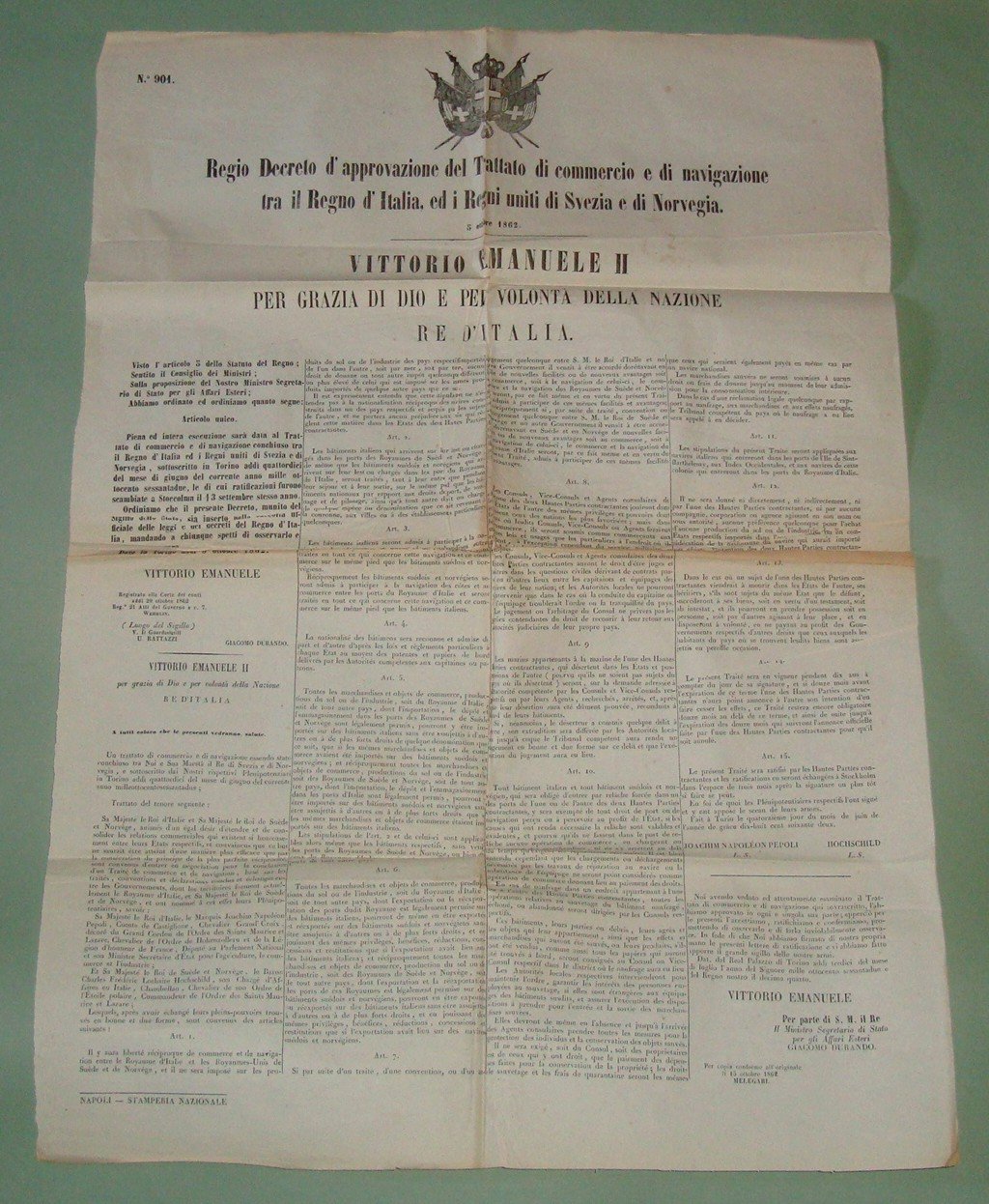 Regio Decreto 5 Ottobre 1862: trattato di commercio e navigazione …