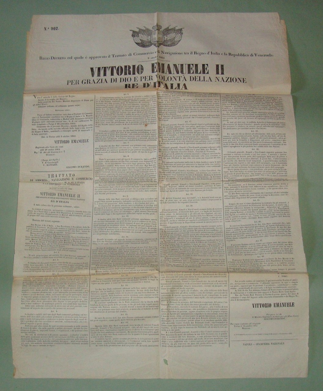 Regio Decreto 9 Ottobre 1862. Tratttato di commercio e di …