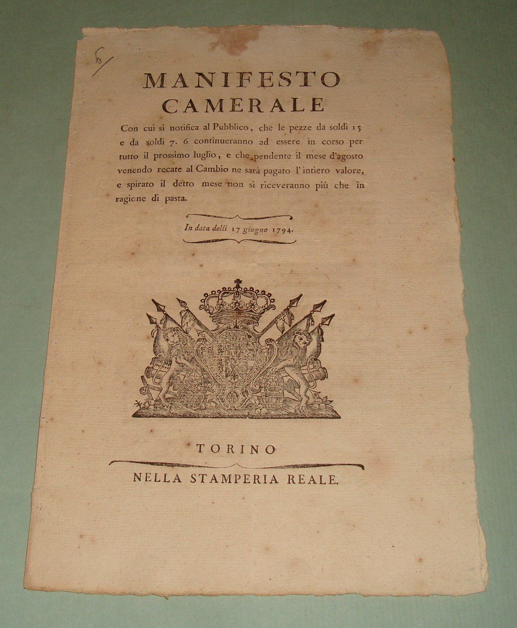 Manifesto Camerale con cui si notifica al Pubblico che le …