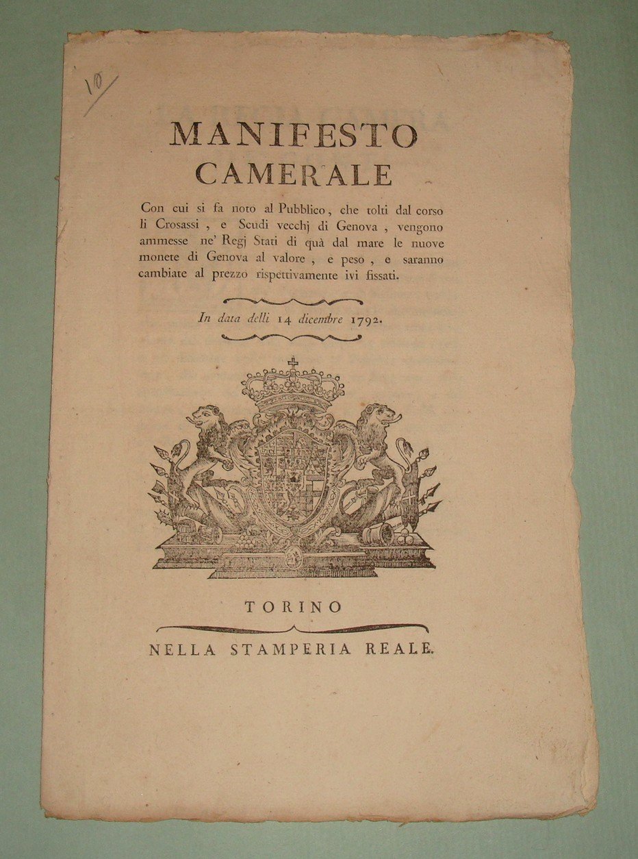 Manifesto Camerale con cui si fa noto al Pubblico che …