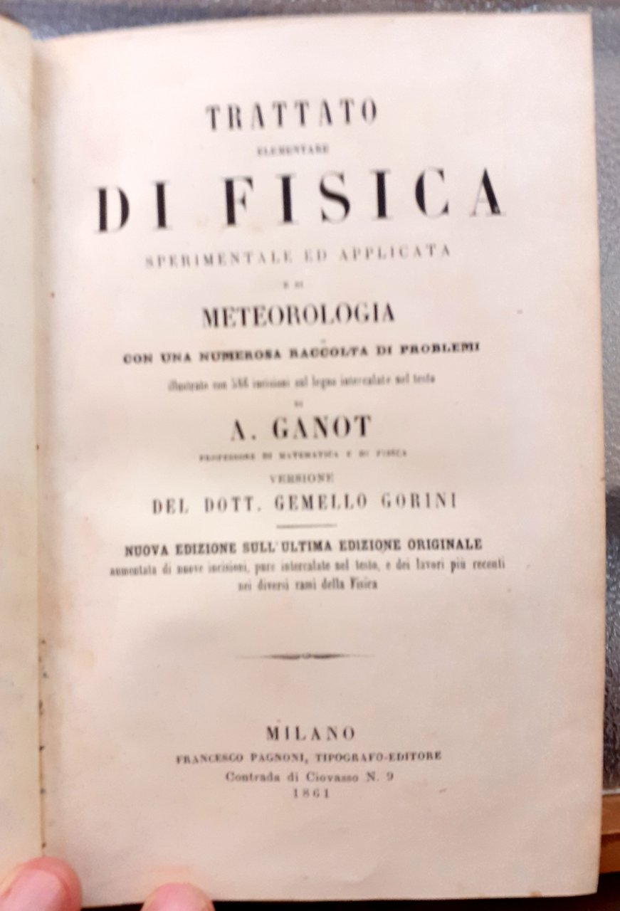 TRATTATO ELEMENTARE DI FISICA SPERIMENTALE ED APPLICATA E DI METEOROLOGIA …