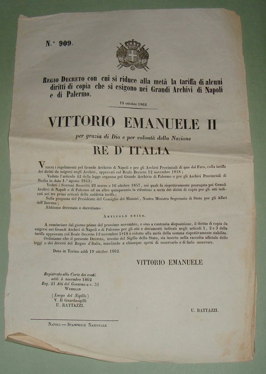 Gruppo di 24 manifesti: leggi e decreti regii 1862.