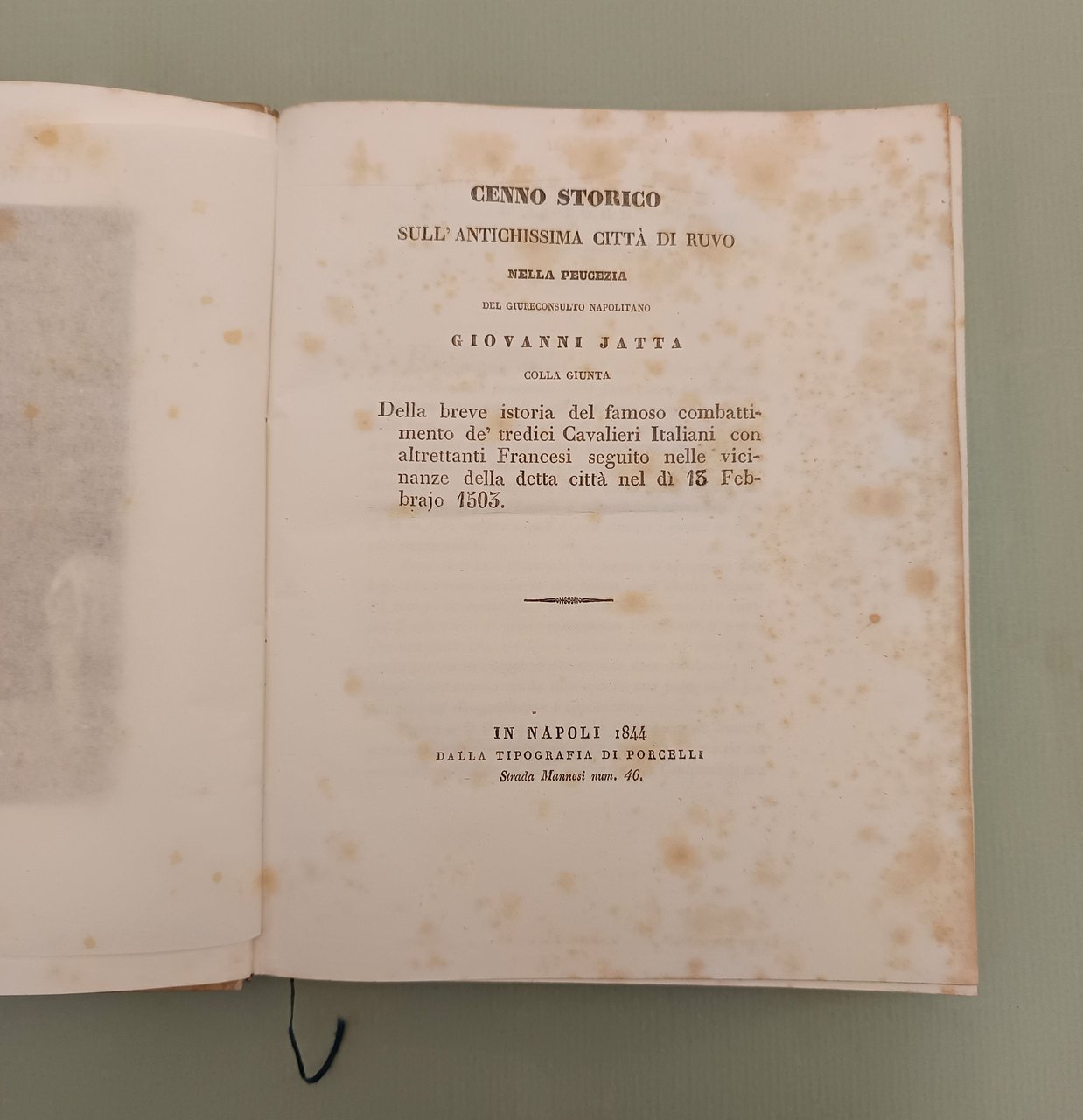 Cenno storico sull'antichissima Città di Ruvo nella Peucezia. | Immagine principale