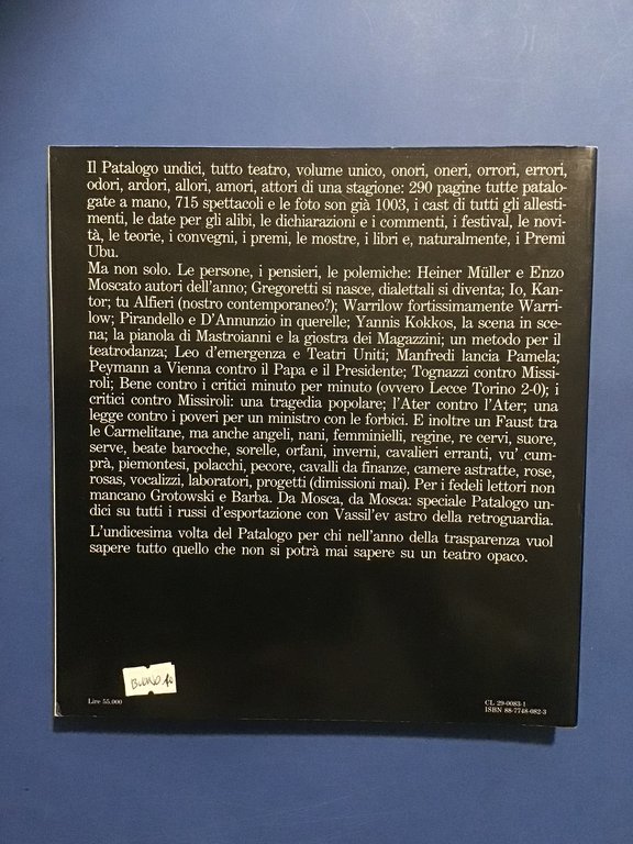 IL PATALOGO UNDICI. ANNUARIO DELLO SPETTACOLO 1988